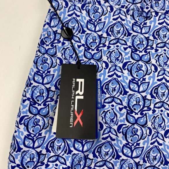 NEW RLX Ralph Lauren Golf Shorts Mens 38 Water Repellent Stretch Fish Print Blue - Picture 3 of 15